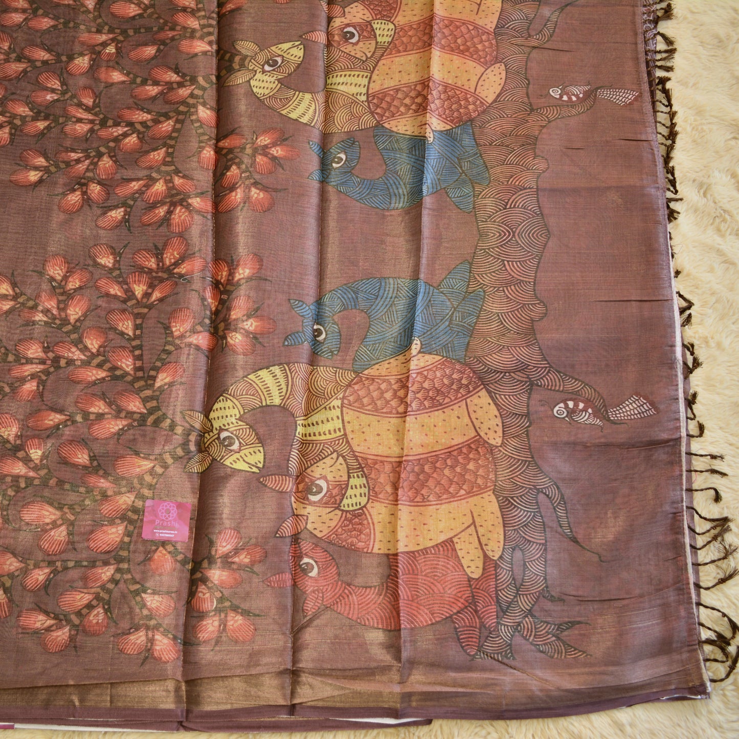 Brown soft tissue  saree