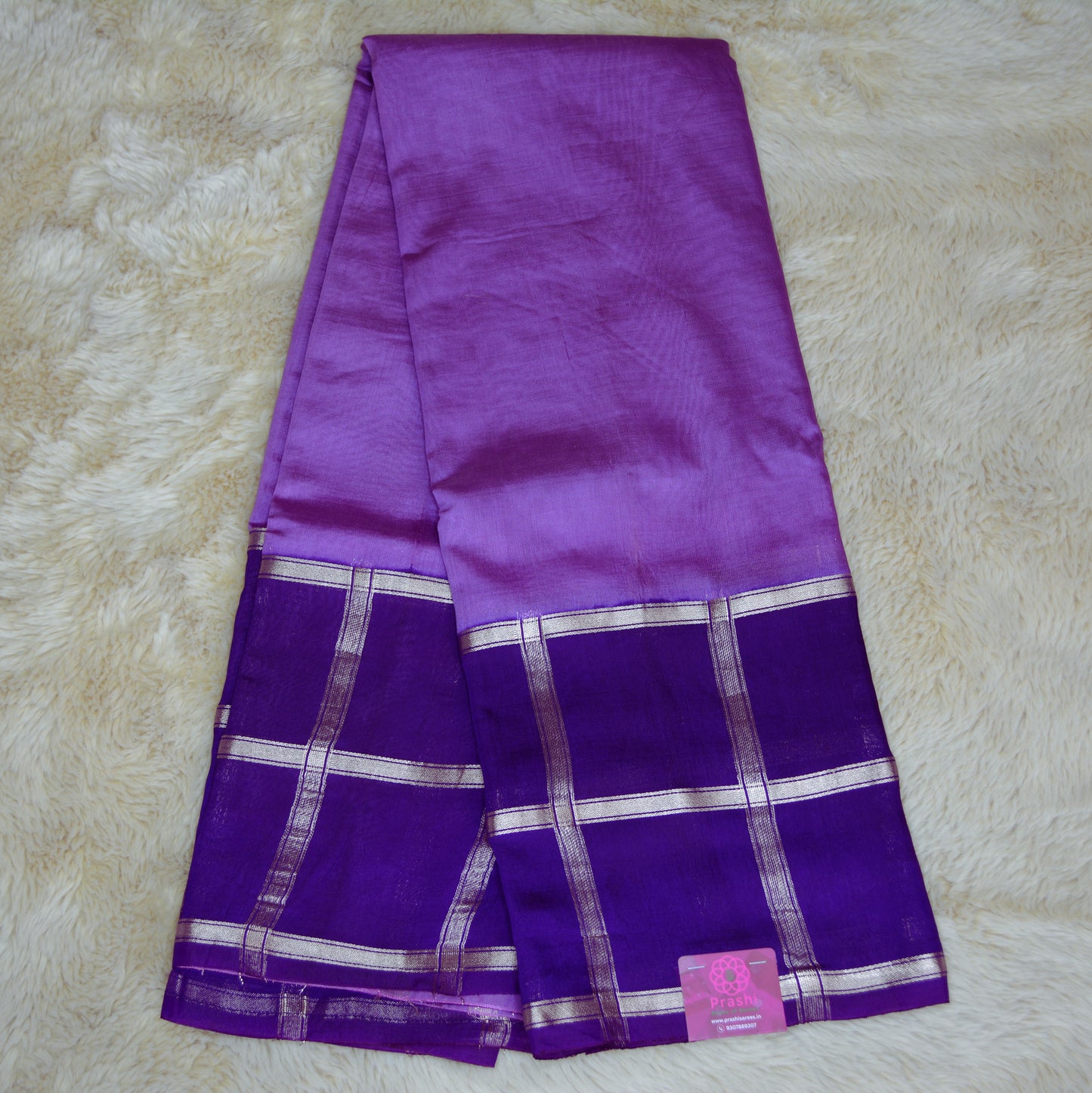 Lavender muslin cotton saree with purple contrast border