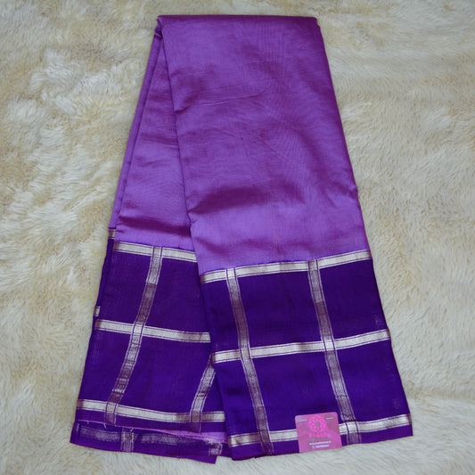 Lavender muslin cotton saree with purple contrast border