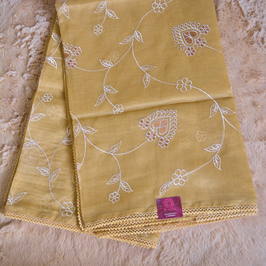 Pastel yellow kota embroidery lace border saree