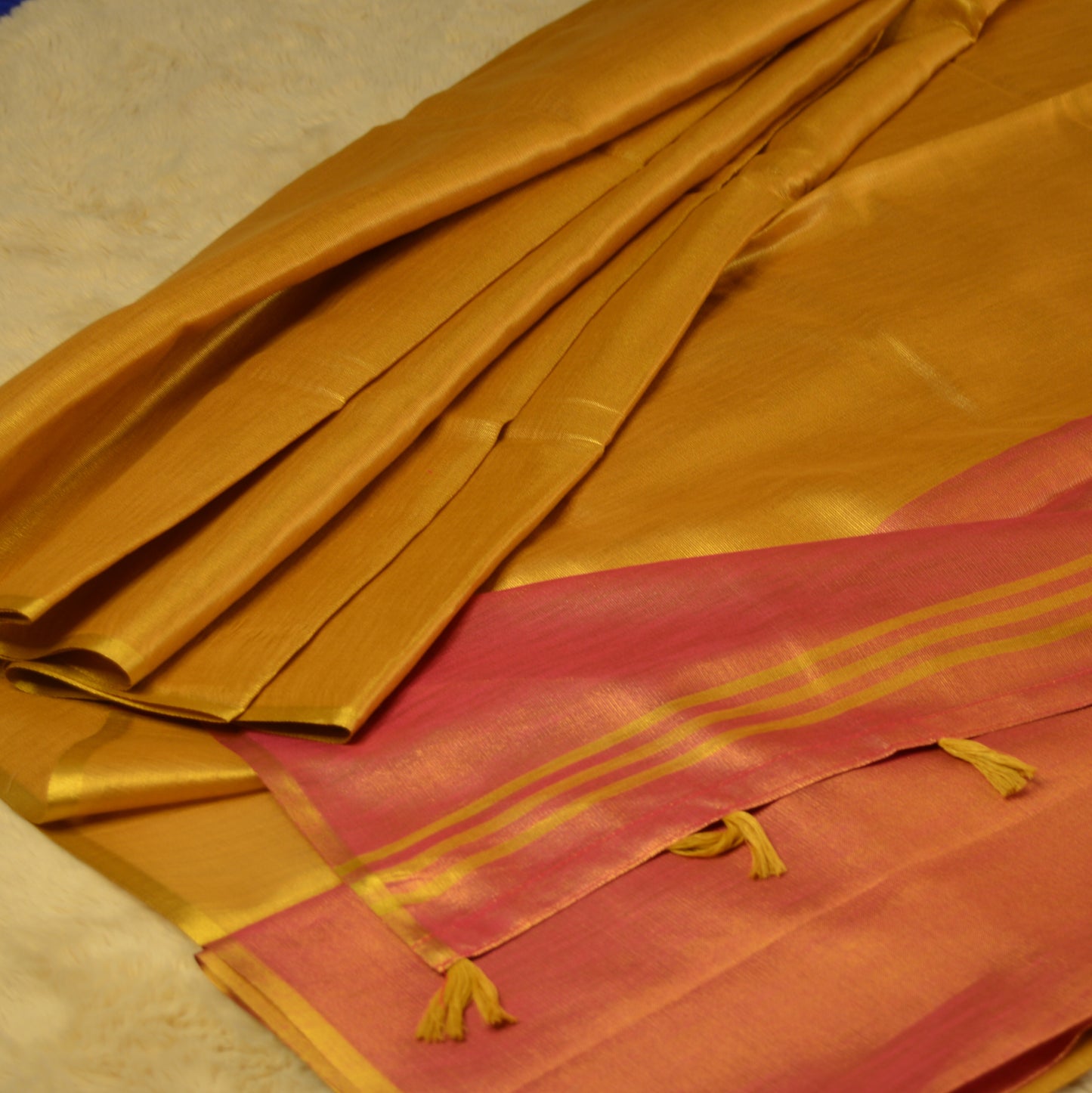 Yellow and pink khadi tissue saree