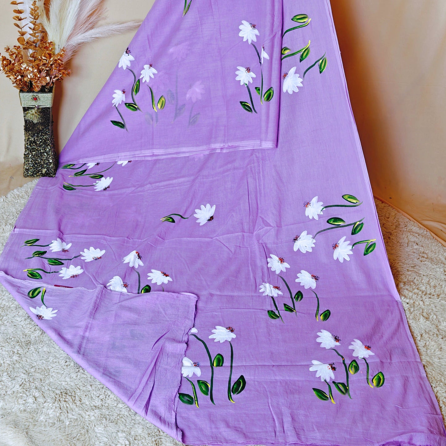 Lavender Hand painted saree