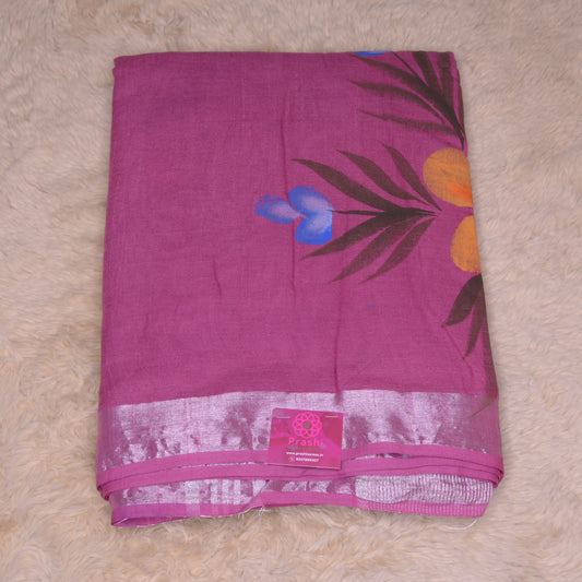 Onion pink pure linen handblock printed saree
