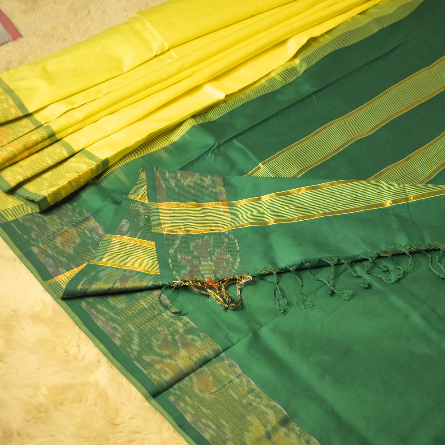 Lemon yellow and green vekatagiri silk cotton saree