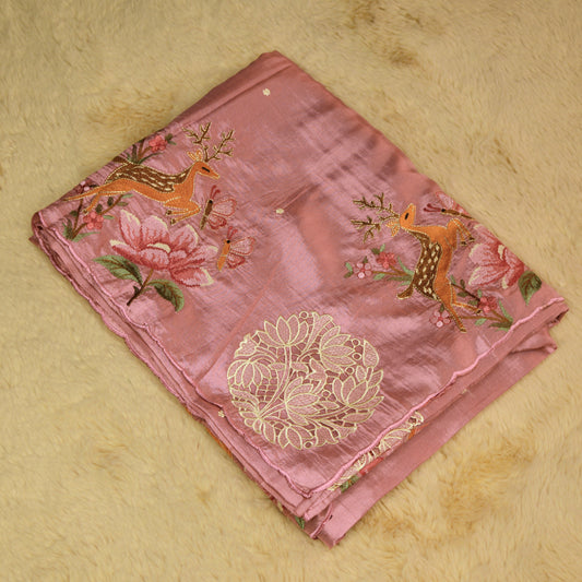 Peach dol silk cutwork embroidery saree