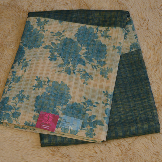 Peacock Green khadi tissue floral border saree