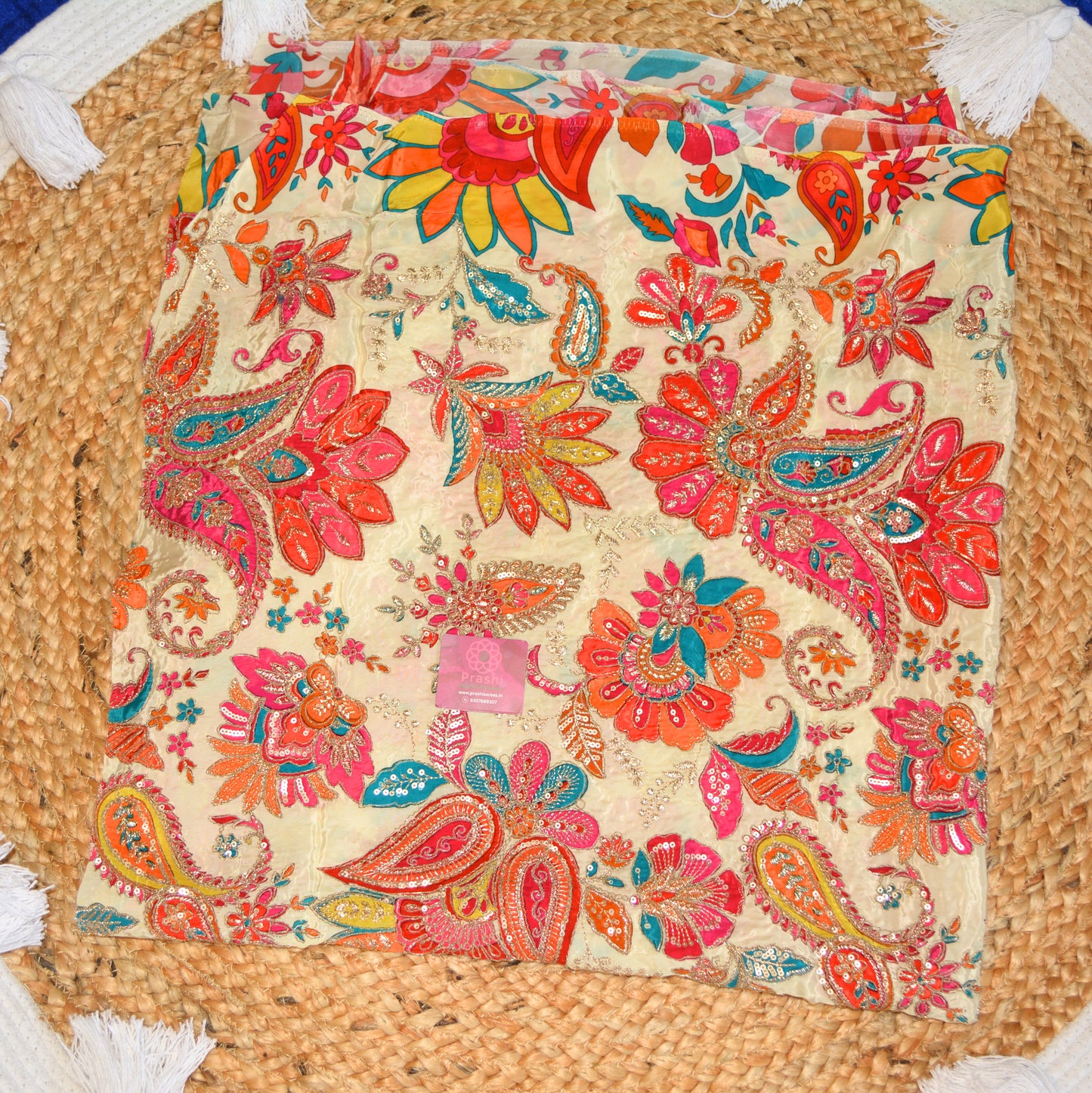 half white natural crepe embroidery blouse piece
