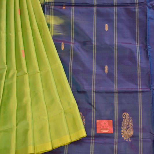Parrot green with blue vegan silk saree