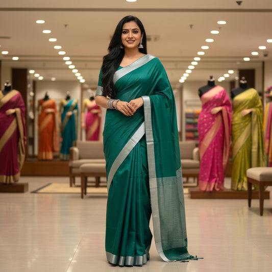 Green khadi cotton saree