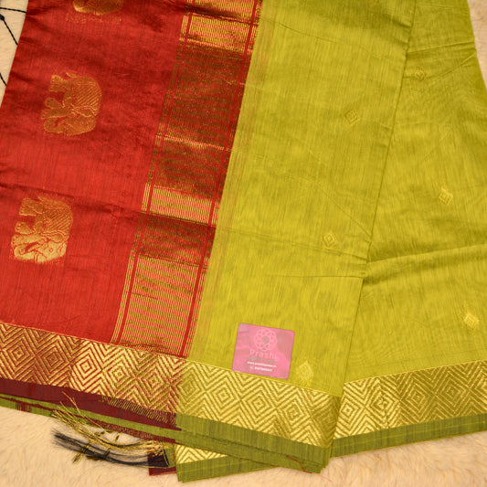 Parrot green maheshwari silk cotton saree