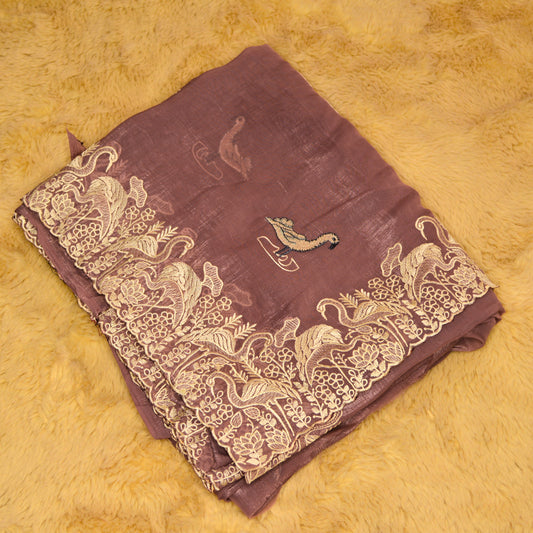 Mouve colour chiffon embroidery saree