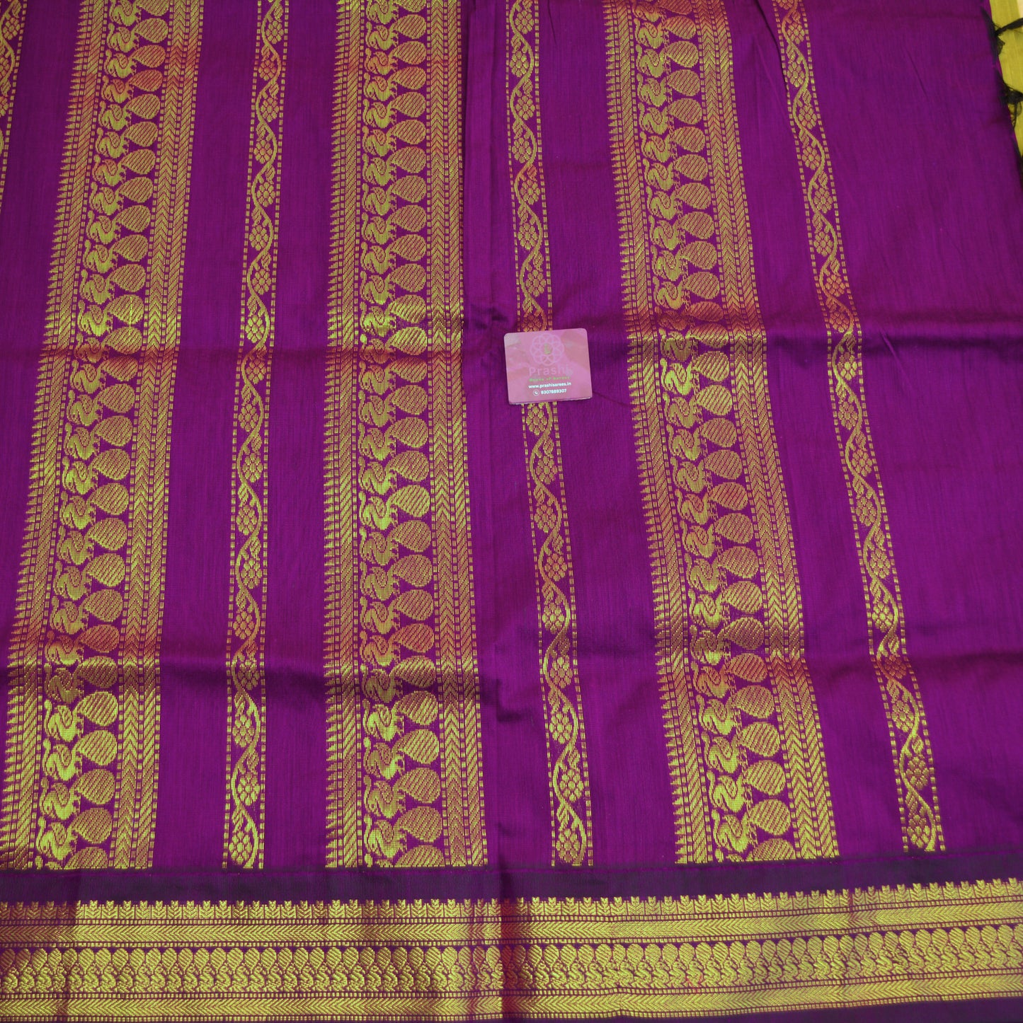 Parrot green and purple handloom cotton saree
