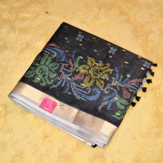 Black kota digital print saree