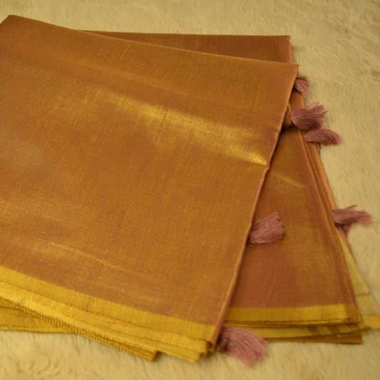 Rust orange khadi tissue saree