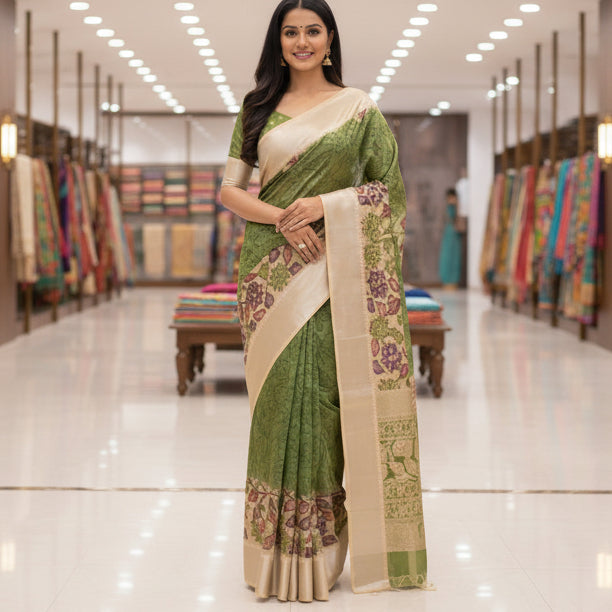 green handloom mangalagiri silk saree