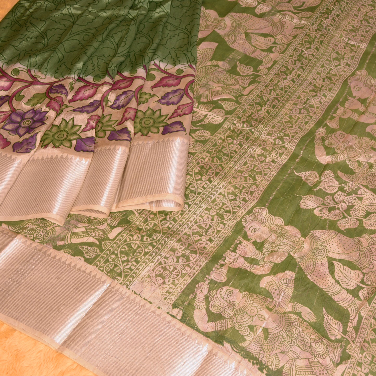 green handloom mangalagiri silk saree
