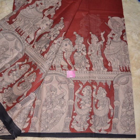 Maroon kota cotton kalamkari saree