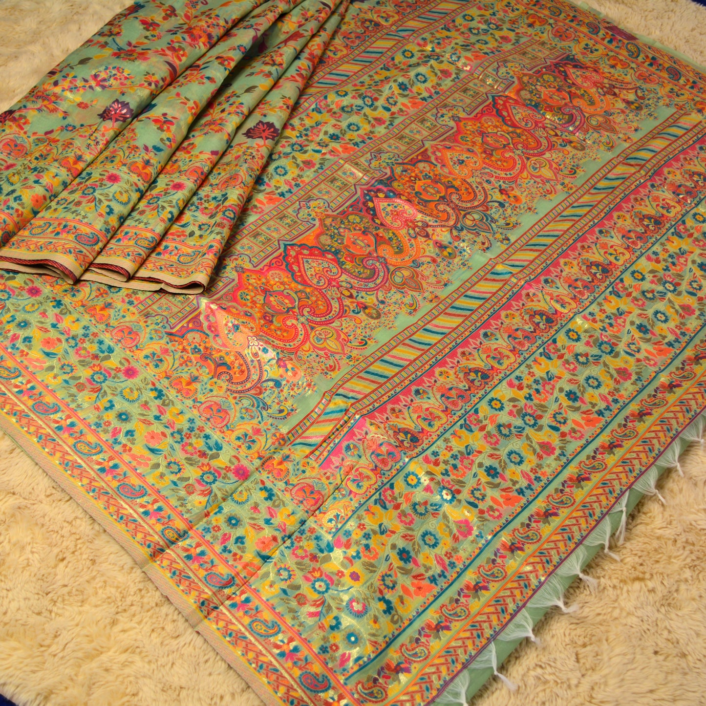 Pista green pashmina saree