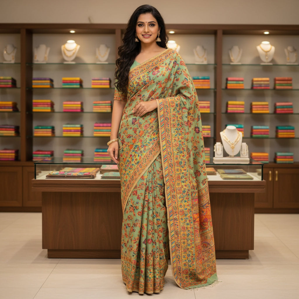 Pista green pashmina saree