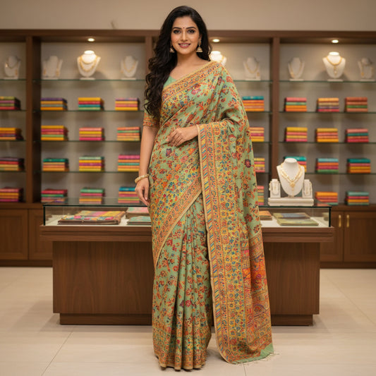 Pista green pashmina saree