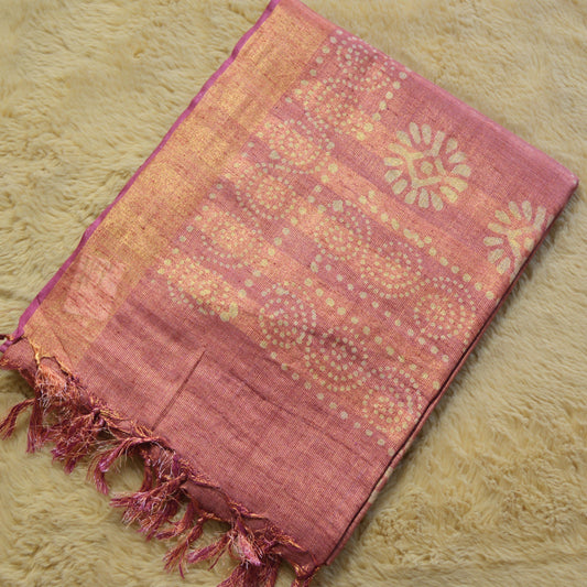 Lavender moonga silk batik printed saree