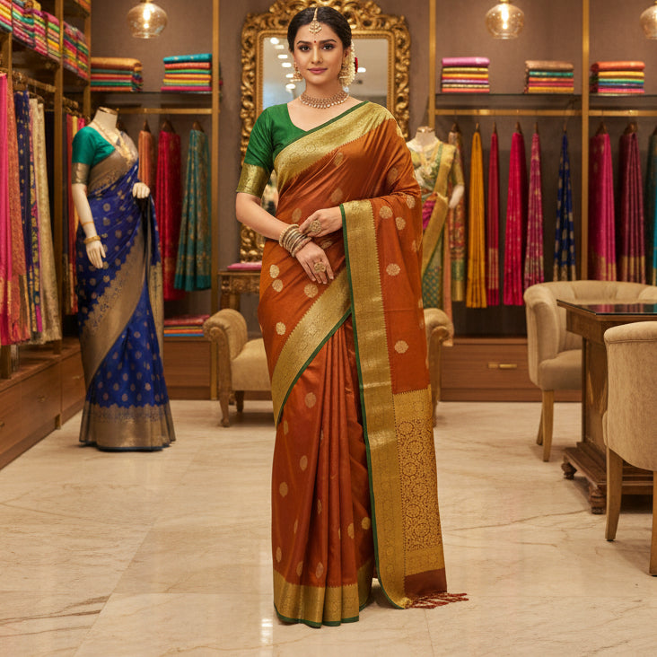 Rust orange semi soft silk saree