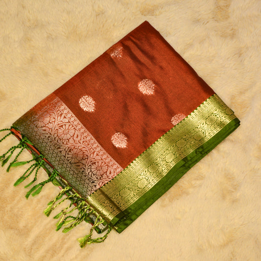 Rust orange semi soft silk saree