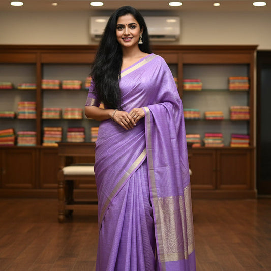 Lavender moonga silk kalamkari blouse saree