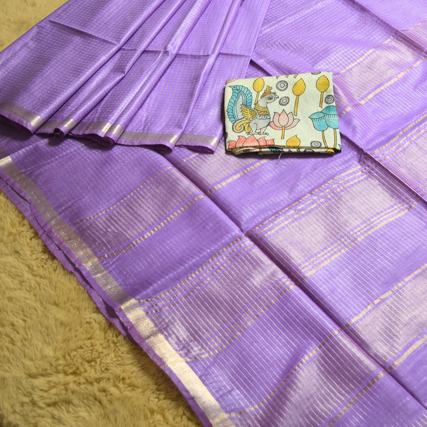 Lavender moonga silk kalamkari blouse saree