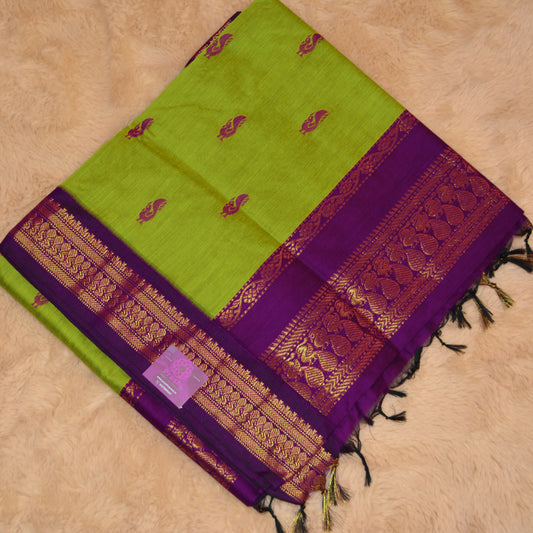 Parrot green and purple handloom cotton saree