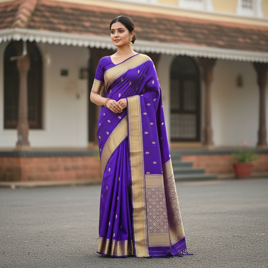 Royal blue handloom kalyani cotton saree