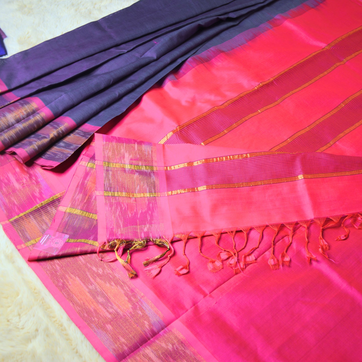 Purple and pink venkatagiri silk cotton saree