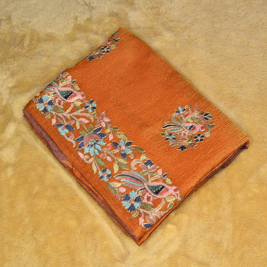 Orange crush tissue embroidery saree