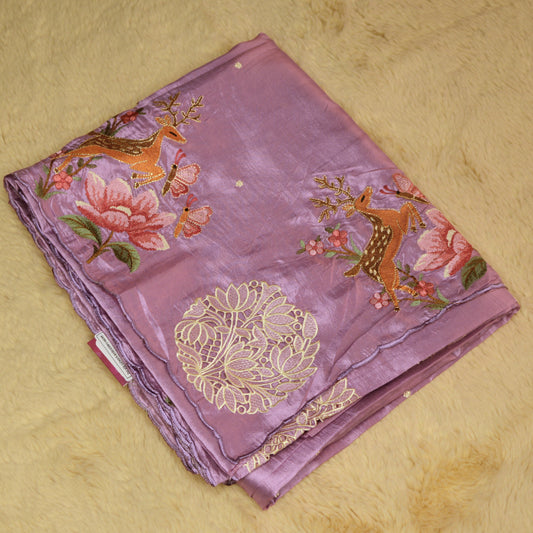 Lavender dol silk cutwork embroidery saree