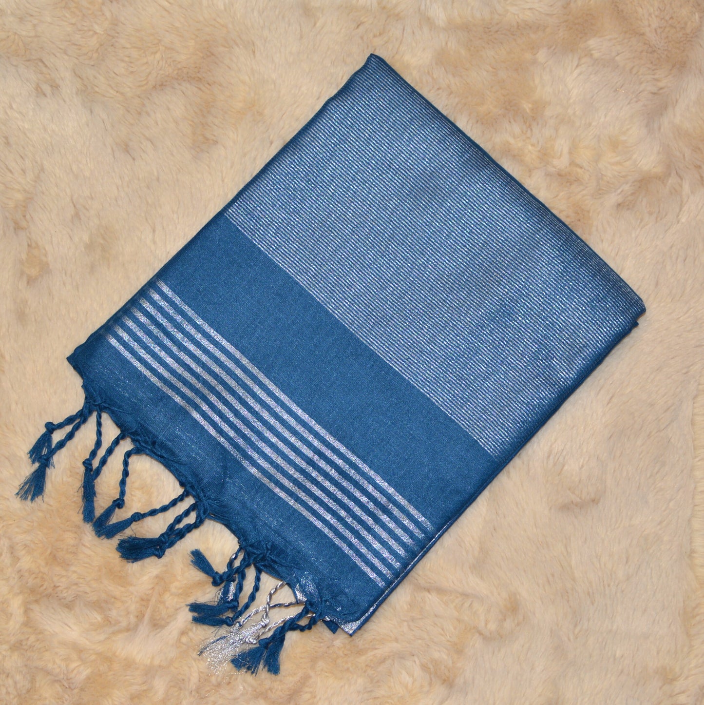 Teal blue khadi cotton saree