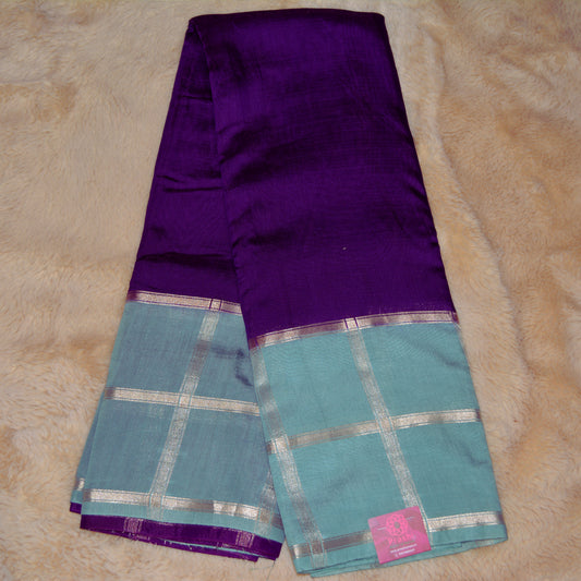 Purple Muslin cotton saree with pastel green contrast border