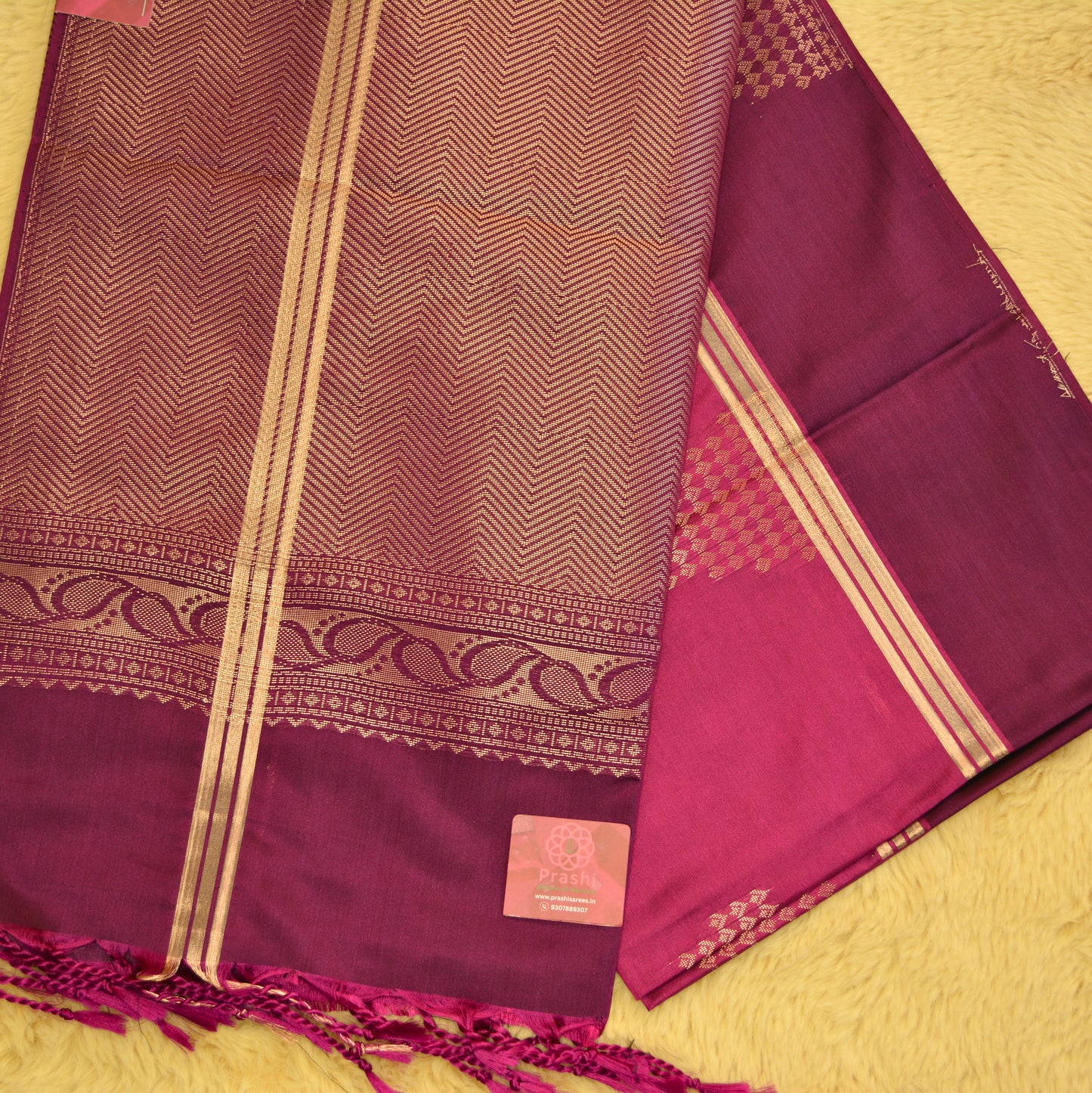 Magenta colour semi silk temple butta saree