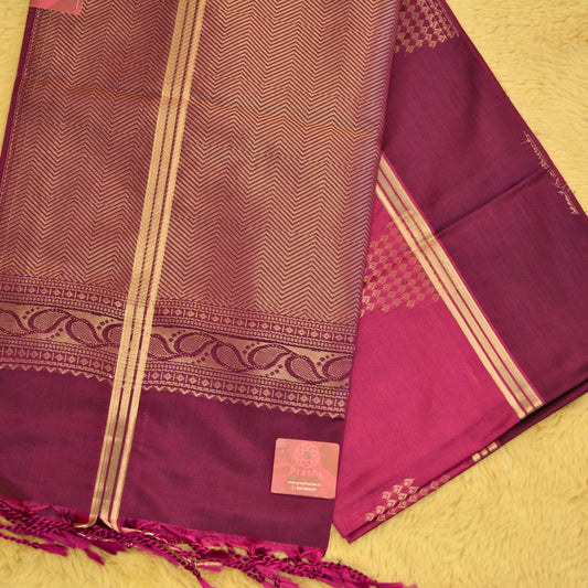 Magenta colour semi silk temple butta saree