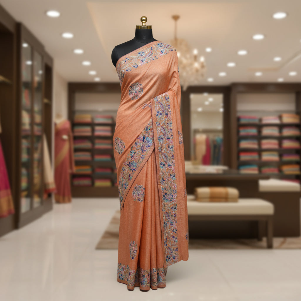 Orange crush tissue embroidery saree