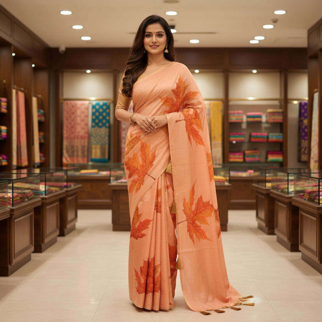 Peach colour soft tissue saree