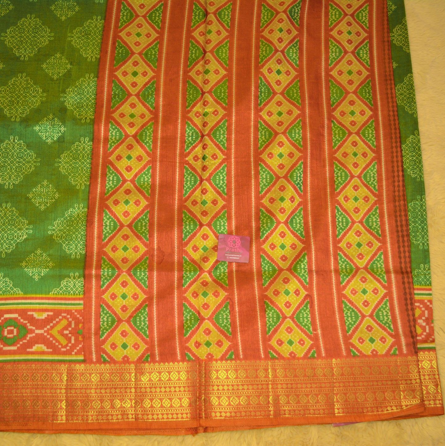 Mehandi green patola saree