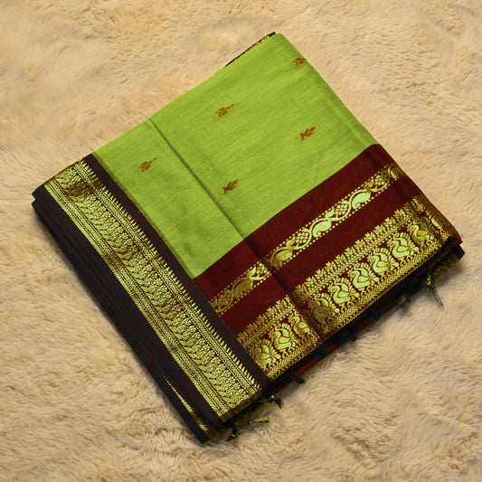 Parrot green and maroon kalyani cotton border saree