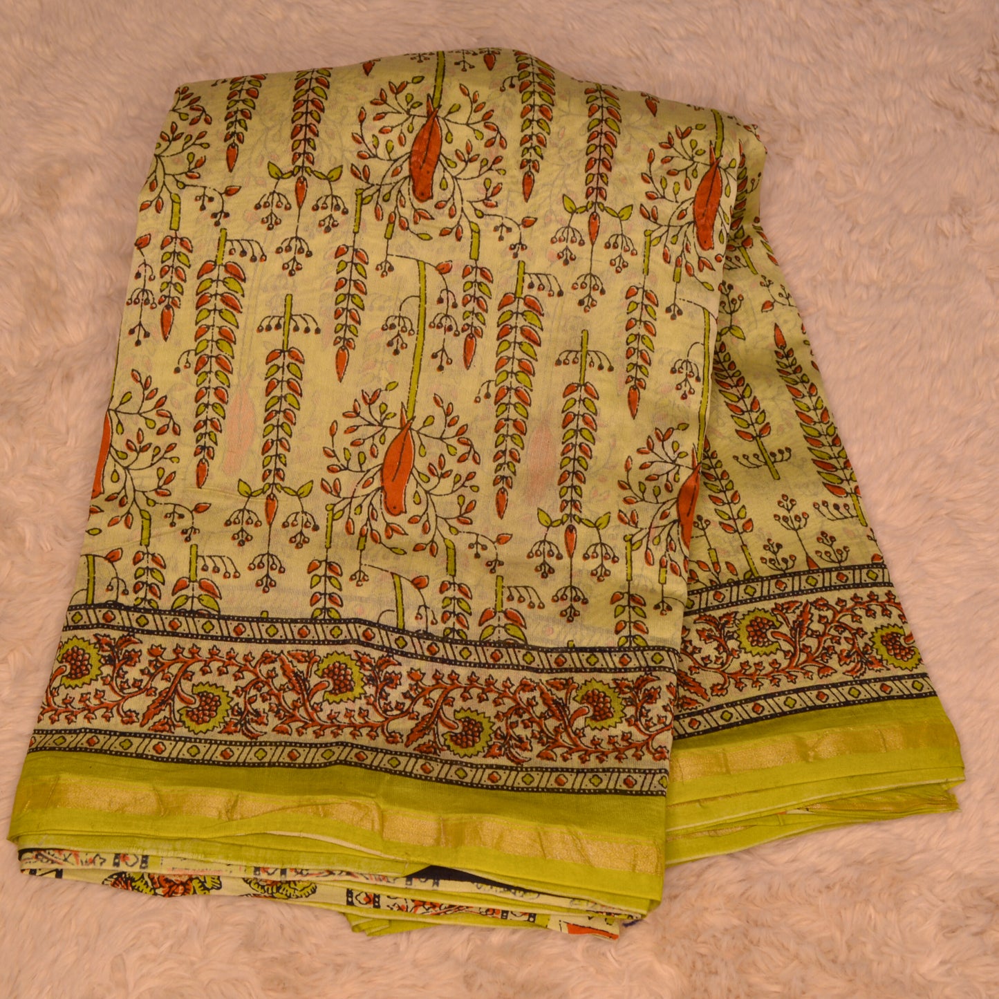 Yellowshi  ajrakh handblock printed chanderi silk cotton saree
