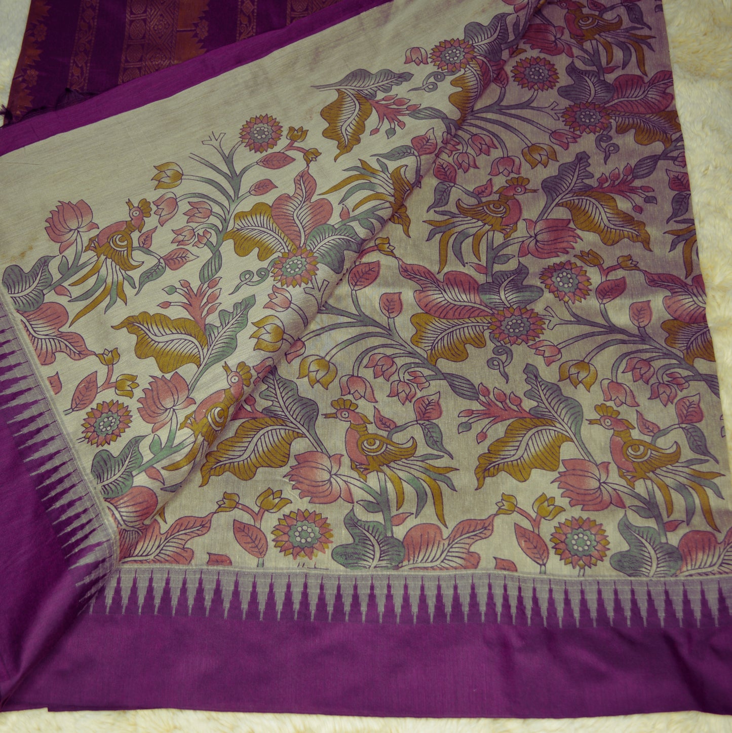 Grey kalyani cotton saree with digital print