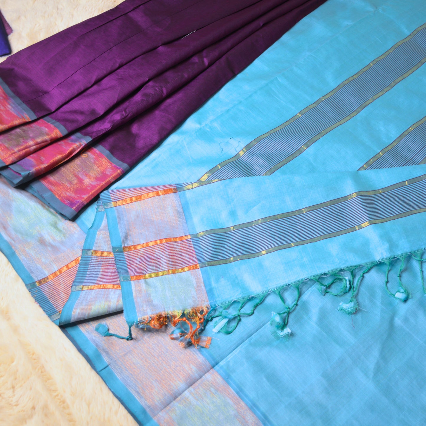 Purple and sky blue venkatagiri silk cotton saree