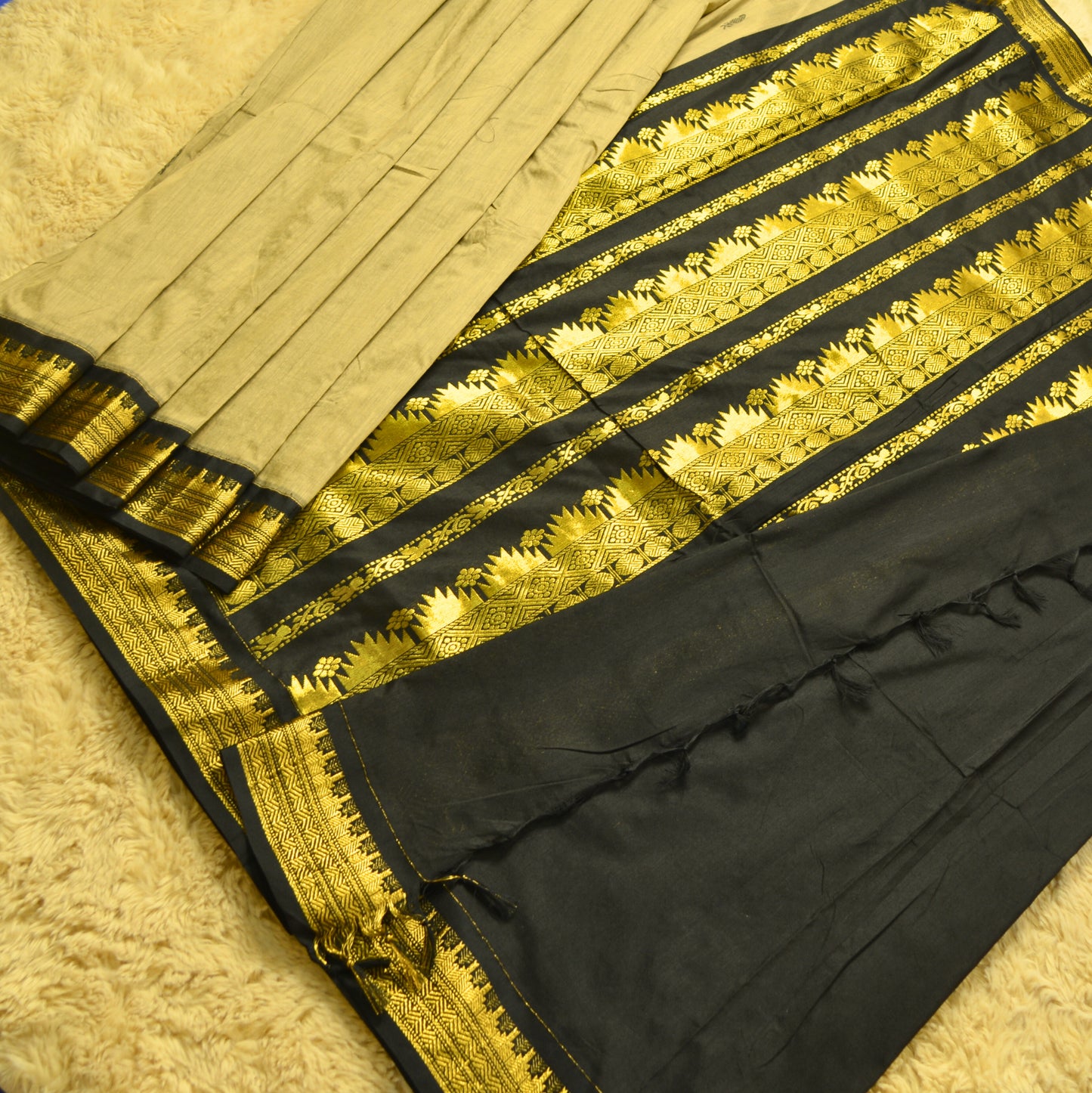 grey with black  contrast kalyani cotton border saree