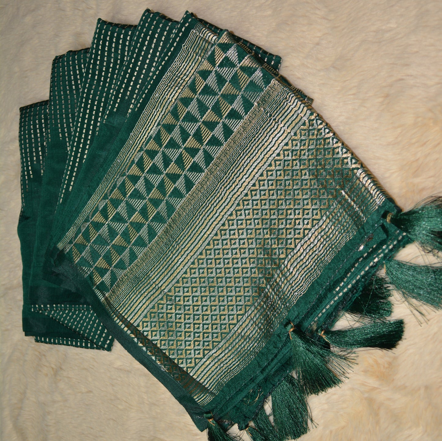 Bottle green semi silk saree