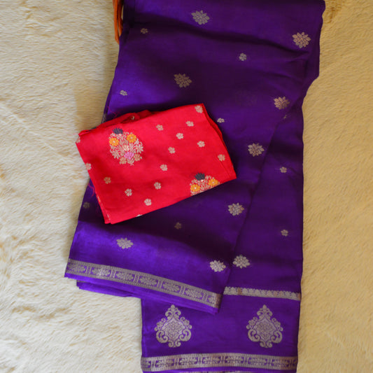Purple Chinnon butta border saree