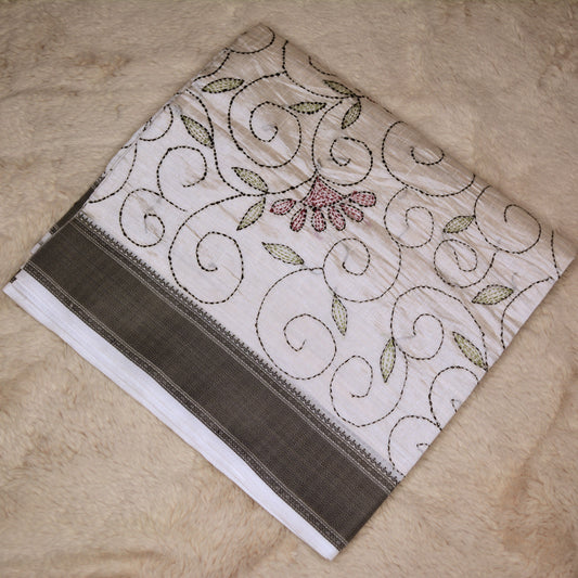 Half-white tussar saree with kanths embroidery
