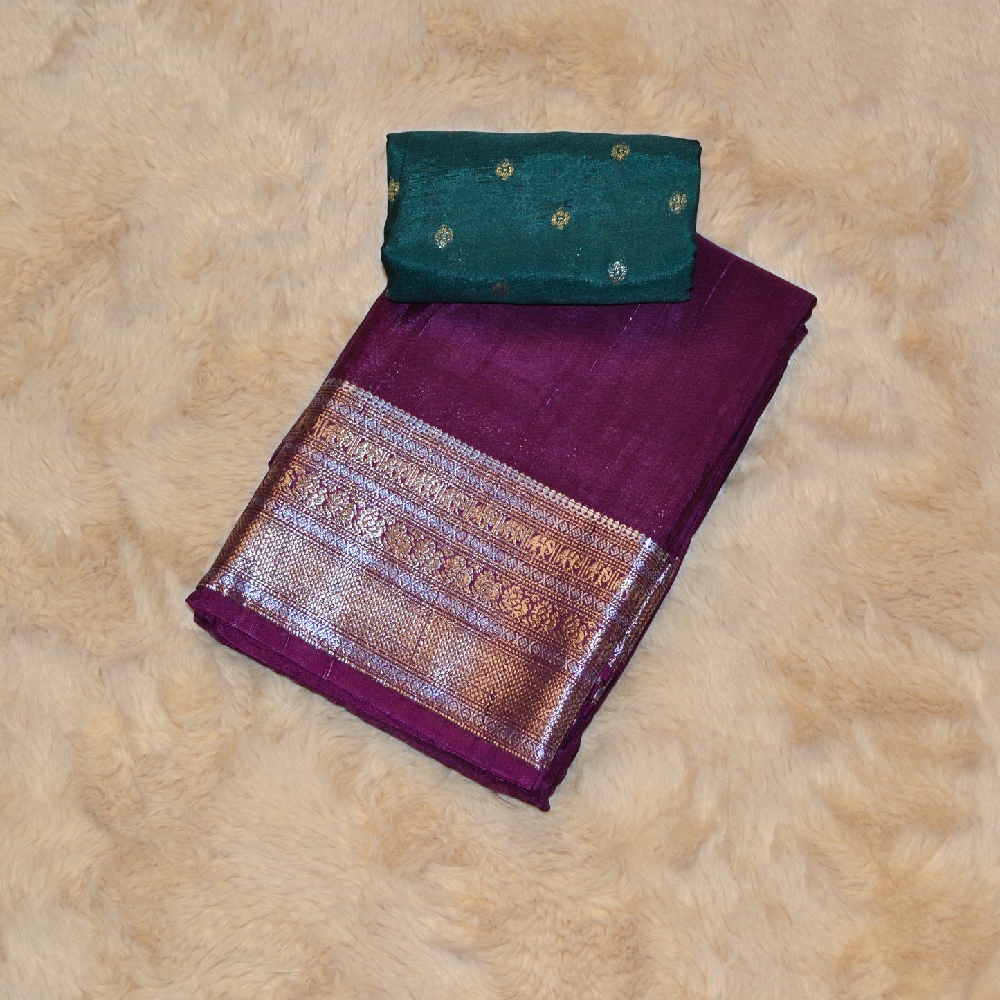 Brown plain mashroo silk saree with contrast blouse